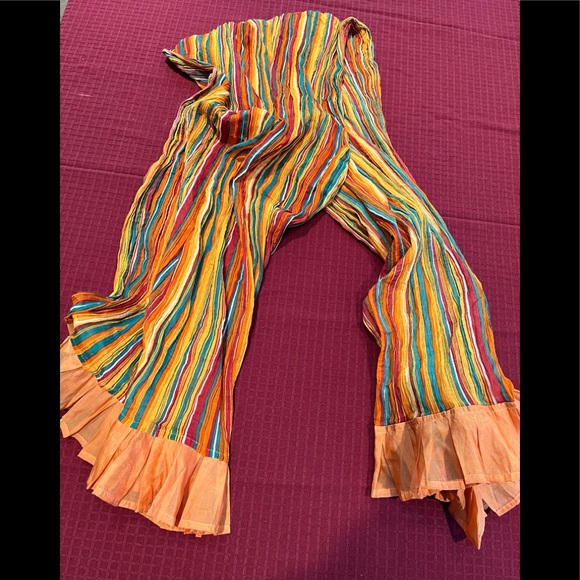 6 foot scarf of astonishing vibrancy ruffled edges multi colored linear stripes - Picture 2 of 4